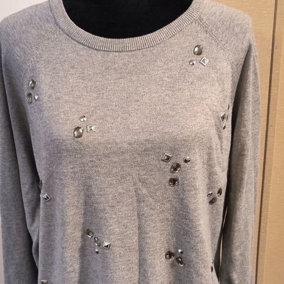 MICHAEL Michael Kors Jewel Embellished Woman's Sweater Gray Size L - Picture 2 of 16